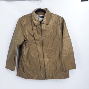 Vtg Jessica London Leather Moto Jacket Metallic Gold Sz 16W‎